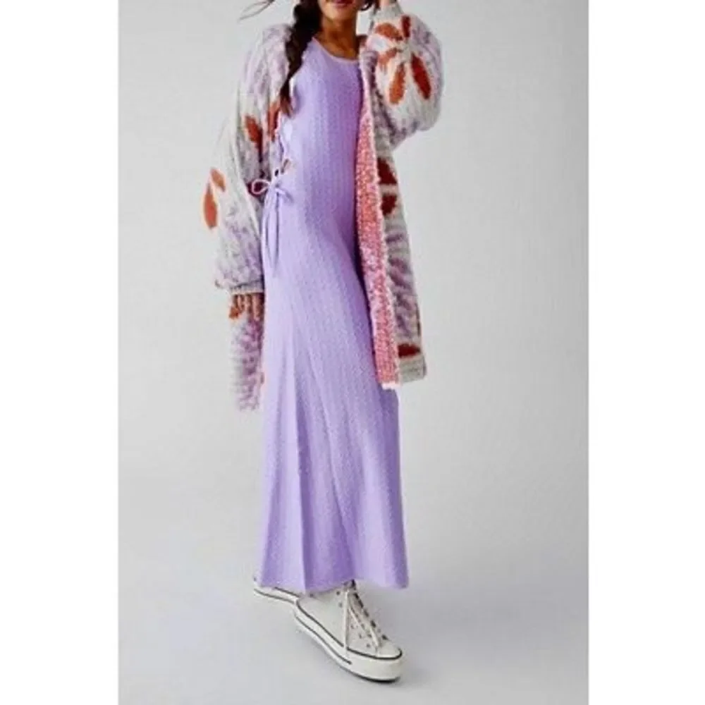 NWOT Free People Lavender Eve Sweater Racerback Maxi Dress With Side Ties Small